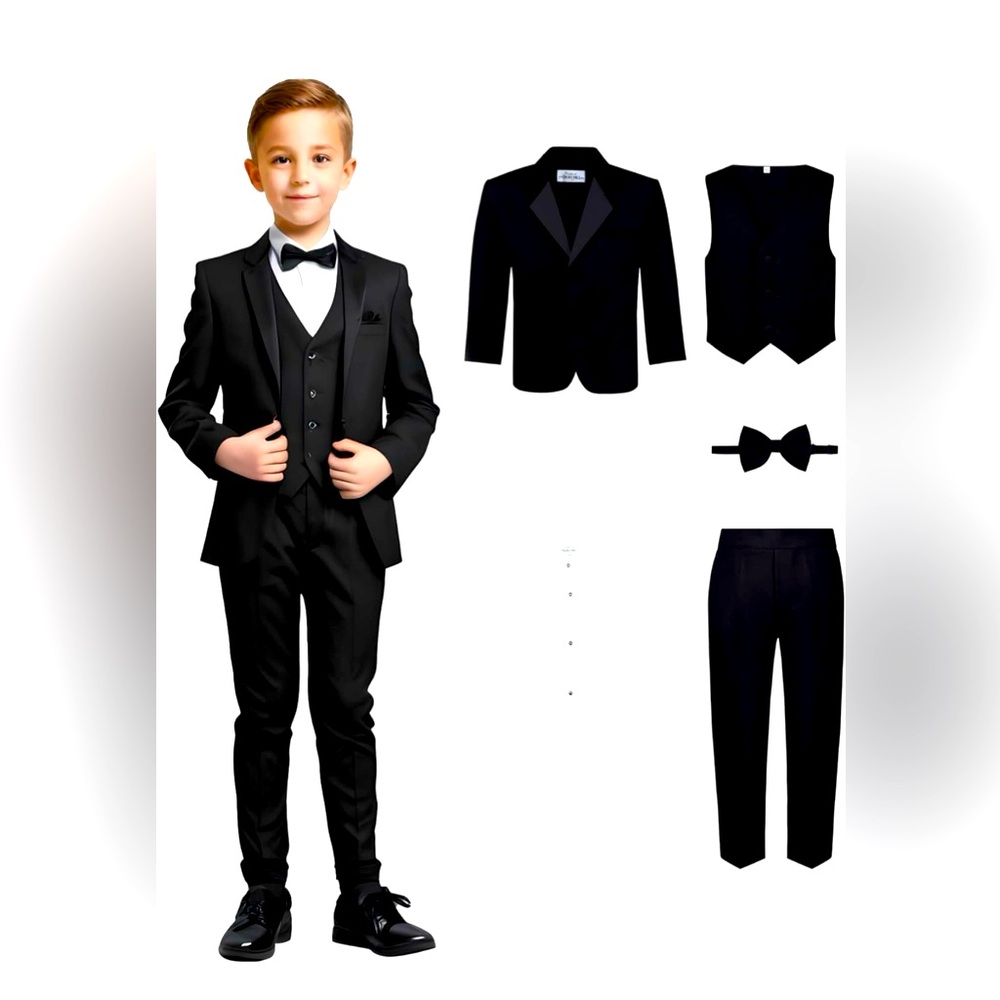 Pierre Cardin Boys Classic Fit Tuxedo, 6 pcs, Black, Size 14